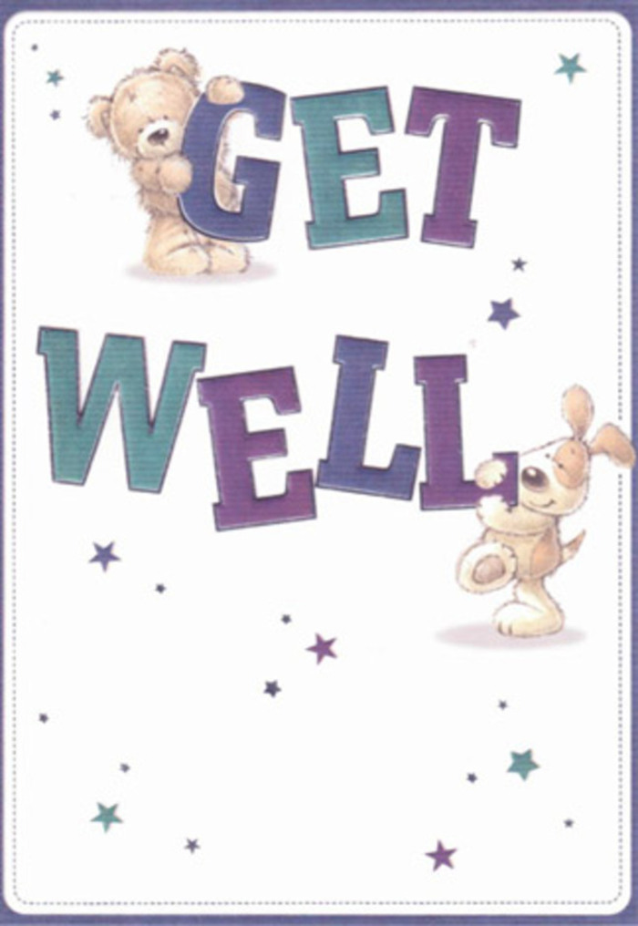 Brimming with cheerful encouragement, this get well card captures the nurturing heart of Clapham in every stroke and hue. At its centre, a friendly bear and a lively puppy team up to deliver a message of hope, their expressive faces full of genuine kindness. Their embrace of the oversized, purple and teal letters seems to infuse the words 'Get Well' with energy and reassurance, echoing that sense of comfort found in freshly gathered blooms from a local florist's shop near Clapham High Street. Flecks of stardust-splashes of deep violet and pale blue-float around the companions, as if the wishes being offered are spreading beyond the card, filling the air like the gentle aroma from a bouquet. The illustrated textures are remarkably soft; one can almost imagine stroking the bear's plush fur or the velvety ears of the puppy, basking in their warmth. The clean, creamy white background allows these sincere gestures to shine, creating a mood as light as a spring day in Grafton Square. Thoughtfully composed, much like a comforting Clapham Flowers hand-tied bouquet, this card promises to lift spirits and offer a heartfelt embrace, perfect for wishing a speedy recovery to someone who needs a reminder of community and care.